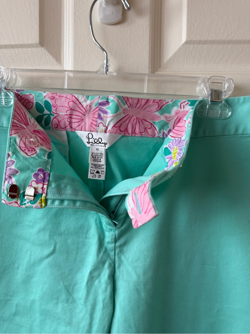 Lilly Pulitzer Aqua pants with Pink Floral Waistband